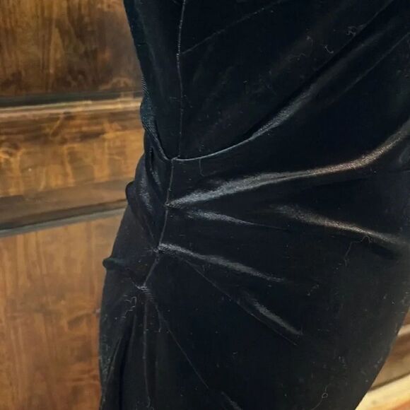 Zara Black Crushed Velvet Asym. Neck Body-Con Stretchy long-sleeved Dress, S - Picture 6 of 9